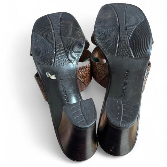 VTG. Y2K LIZ CLAIBORNE BROWN LEATHER BUCKLE STRAPPY HEEL SANDALS 7.5. - Picture 7 of 7